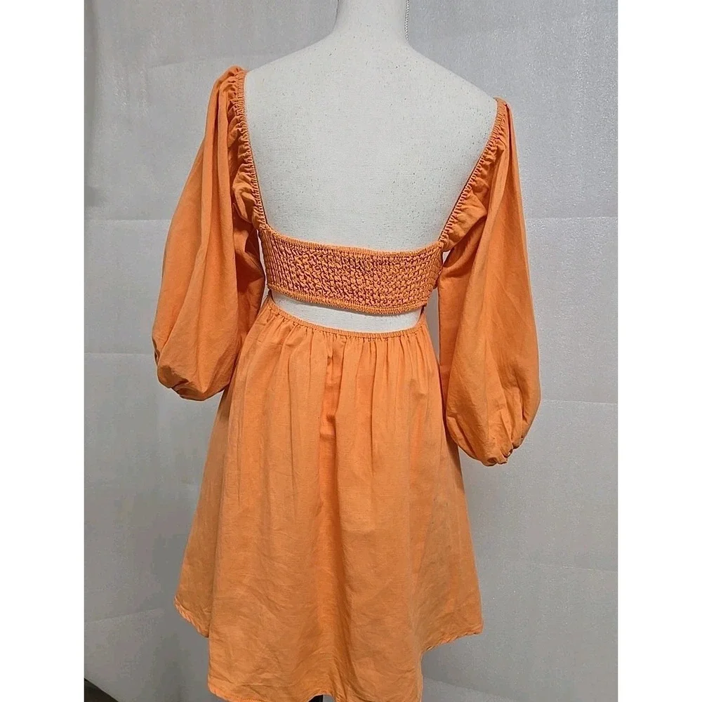 Charlie Holiday Anthropologie Sonny Knot Front Dress Linen Blend  Orange Size‎ 2